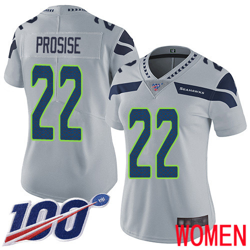 Seattle Seahawks Limited Grey Women C. J. Prosise Alternate Jersey NFL Football 22 100th Season Vapor Untouchable